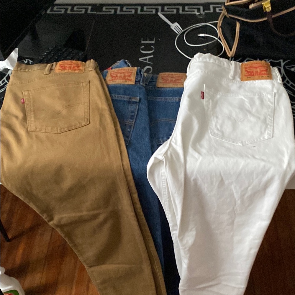 Levi's Men's Straight Jeans - Tan, Blue, and White